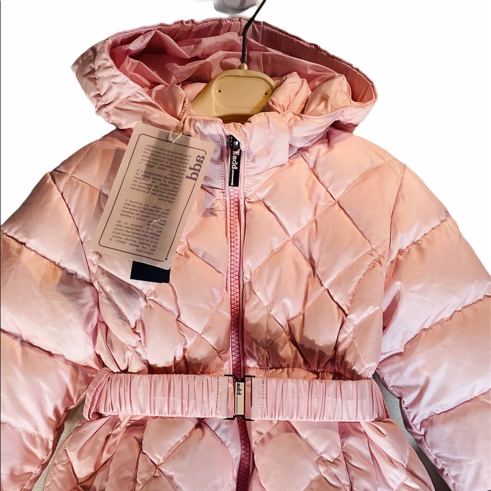 ADD DOWN*Light Pink Hooded w/Mitts Coat*9 Mo. $425 - Picture 2 of 10